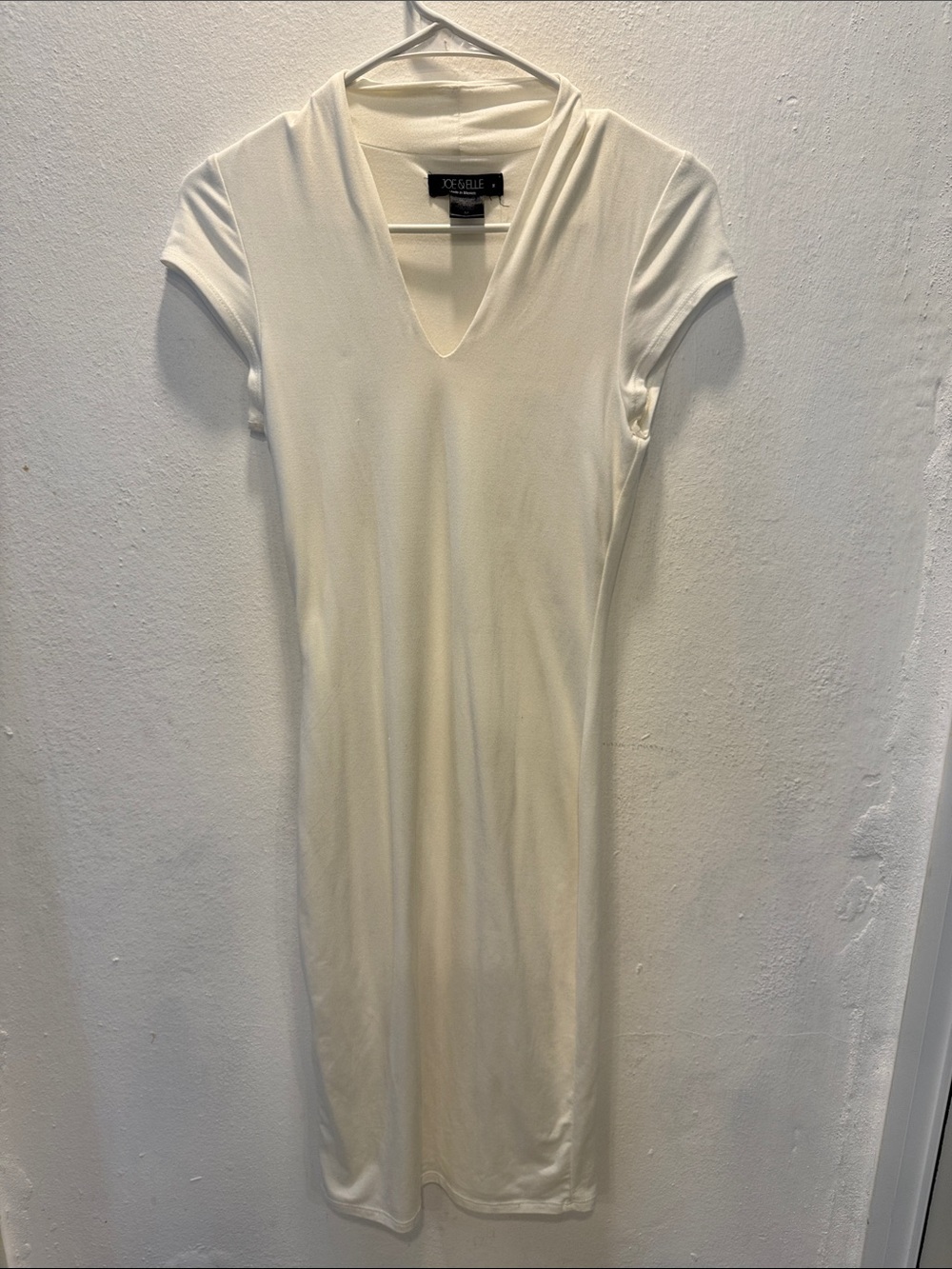 Joe & Elle white V-Neck body con dress with draped collar